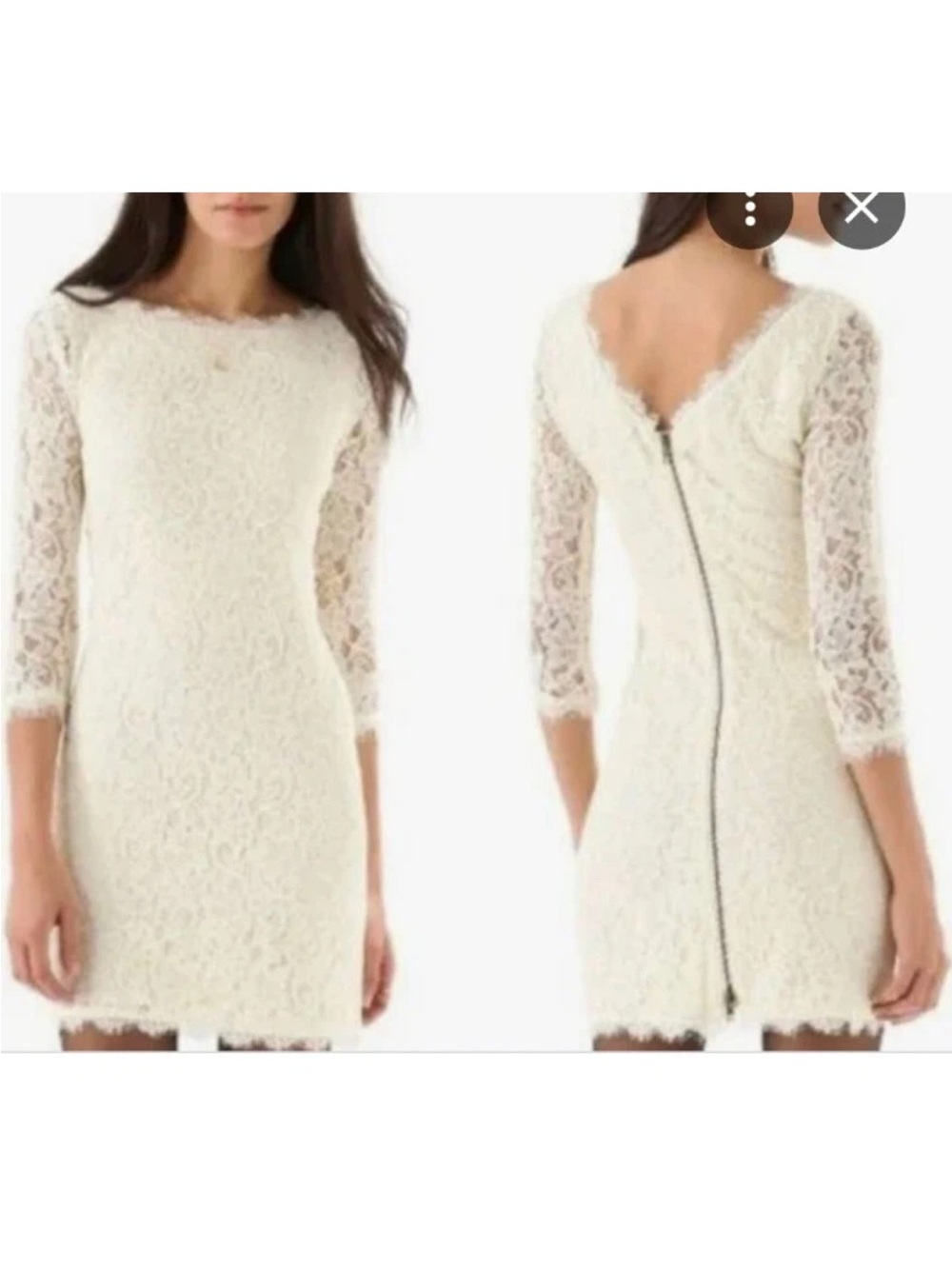 Diane Von Furstenberg Cream Lace Long-Sleeve Dress Size 4